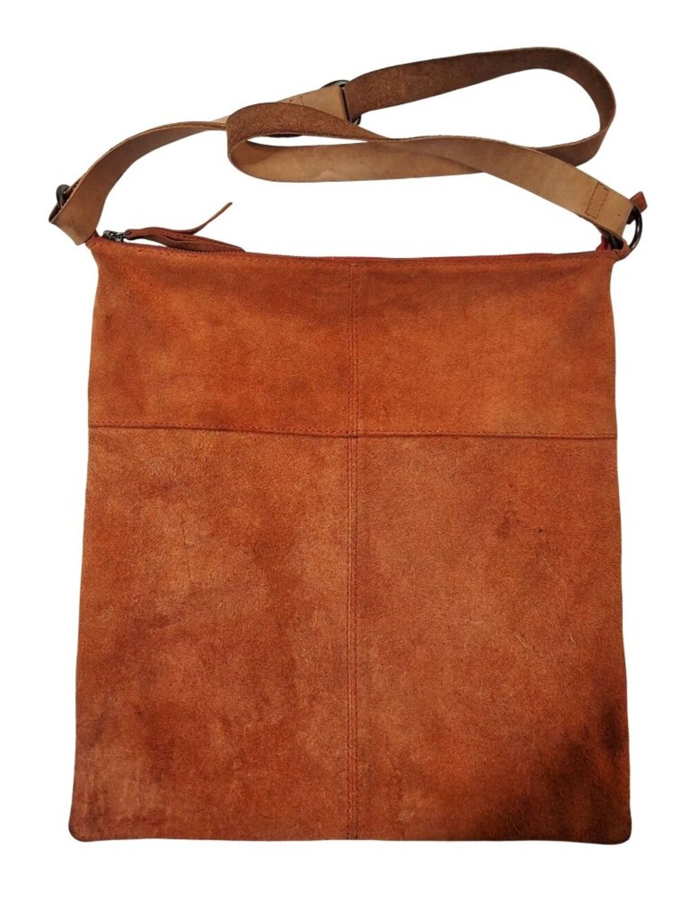 Suede Crossbody Bag With Adjustable Strap Rust Orange 14x12 Inches Multiple Pock